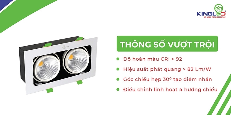 Đèn spotlight đôi công suất 20W có khả năng thay đổi phương chiếu 4 hướng